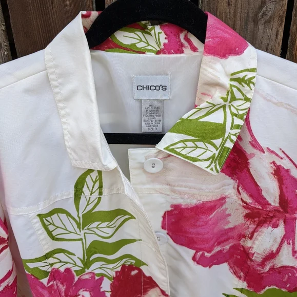 Chico's 3 Jacket Blazer Pink White Watercolor 16 - Picture 4 of 6